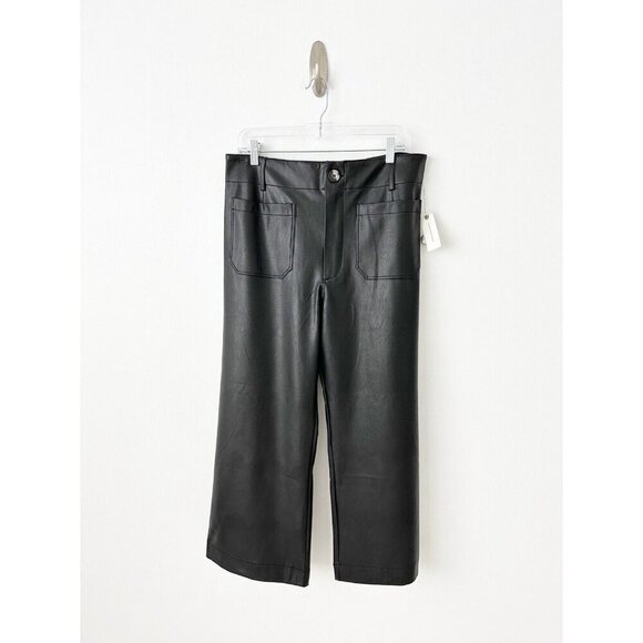 NWT Anthropologie Colette Cropped Wide-Leg Faux Leather Pants 32 Black - Picture 5 of 10